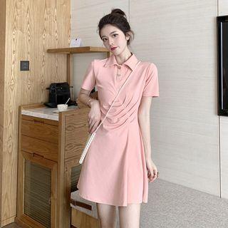 Plain Short-sleeve Slim-fit Polo Shirt Dress
