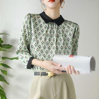 3/4-sleeve Argyle Print Blouse