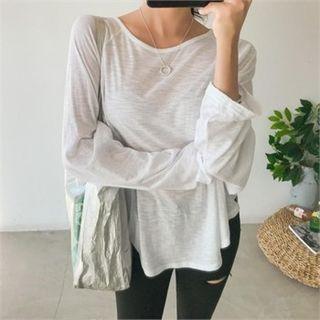 Raglan Dolman-sleeve Sheer T-shirt