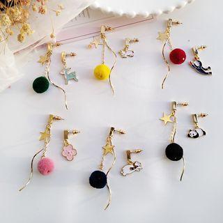 Animal & Pom Pom Drop Non-matching Earring