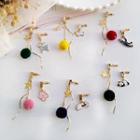 Animal & Pom Pom Drop Non-matching Earring