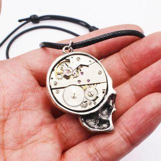 Skull Rose Pendant Necklace Black & Silver - One Size