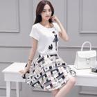 Set: Print Short-sleeve T-shirt + A-line Skirt