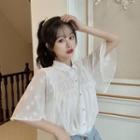 Star Detail Elbow-sleeve Blouse White - One Size