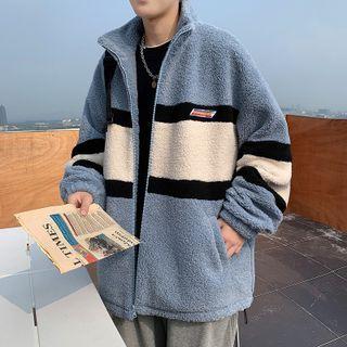 Long Sleeve Stand Collar Color Block Fleece Jacket