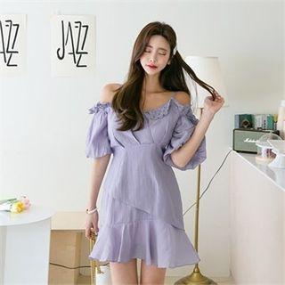 Cold-shoulder Flounced Mini Dress