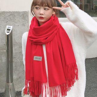 Plain Fringed Shawl Red - One Size