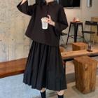 Plain Loose-fit Polo Shirt / Midi Pleated Skirt