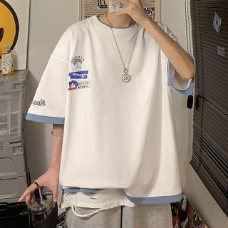 Mock Two Piece Print Oversized Tee