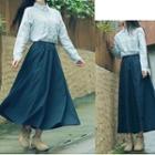 Set: Long-sleeve Shirt + Midi A-line Skirt