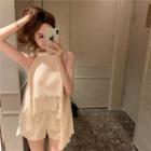Sleeveless Halter Layered Chiffon Top / High-waist Plain Shorts