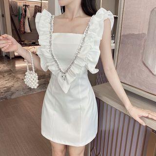 Sleeveless Square-neck Ruffle Trim Dress