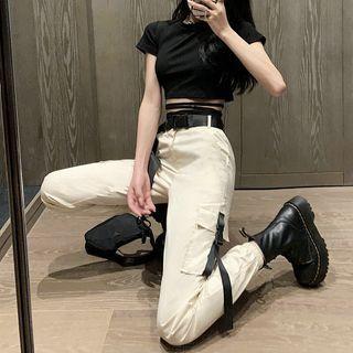 Short-sleeve Cropped T-shirt / Harem Cargo Pants / Belt / Set