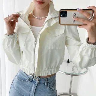 Puff-sleeve High-neck Blouson Jacket