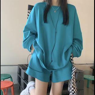 Set: Long-sleeve Plain Top + Shorts