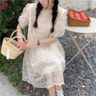 Short-sleeve Lace A-line Dress Almond - One Size