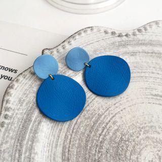 Disc Alloy Dangle Earring 1 Pair - S925 Silver Needle - Blue - One Size