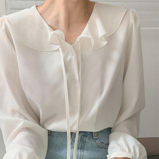 Ribbon Capelet Crepe Blouse
