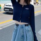 Long-sleeve Cropped Buttoned T-shirt