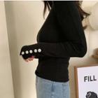 Long-sleeve Button Detail Knit Top Black - One Size