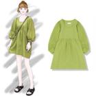 Puff Sleeve Mini Dress Green - One Size