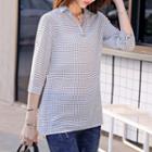Dotted Elbow-sleeve Chiffon Top