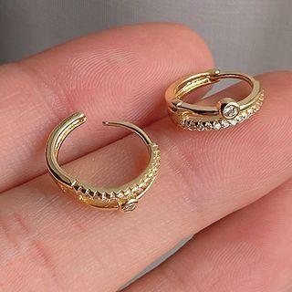 Rhinestone Hoop Earring 1 Pair - 1816 - Gold - One Size