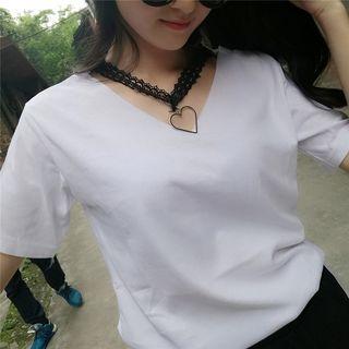 Cutout Lace Choker Short-sleeve T-shirt