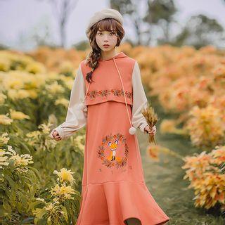 Set: Sleeveless Embroidered Midi Knit Dress + Embroidered Hoodie