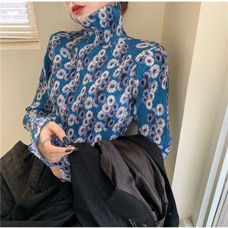 Floral Turtleneck Top Blue - One Size