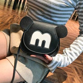 Letter Applique Faux Leather Crossbody Bag