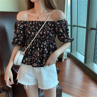 Off Shoulder Floral Short-sleeved Top