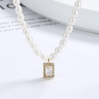 Rhinestone Faux Pearl Necklace 1 Pc - Off-white - One Size