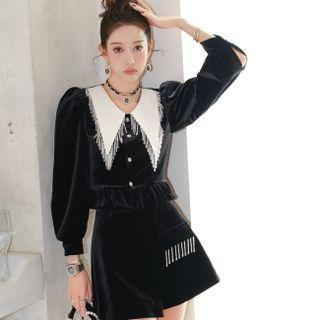 Set: Velvet Blouse + A-line Skirt