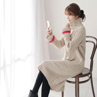 High-neck Contrast-trim Sweater Dress