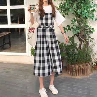 Gingham Wide Leg Cropped Jumper Pants