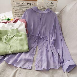 Slited Long-sleeve Loose Shirt