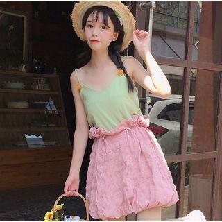 Flower-accent Camisole Top / Drawstring Skirt