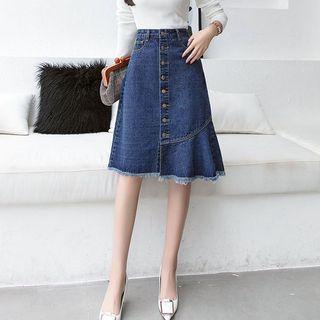 High-waist Panel A-line Denim Skirt