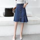 High-waist Panel A-line Denim Skirt