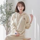 Bear-embroidered Long Hoodie Dress