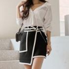 Contrast Trim Asymmetrical Mini Pencil Skirt