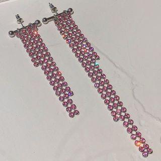 Rhinestone Fringed Earring 1 Pair - Asymmetric - Earrings - One Size