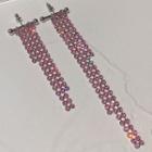 Rhinestone Fringed Earring 1 Pair - Asymmetric - Earrings - One Size