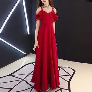 Cold Shoulder Ruffled A-line Evening Gown