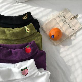 Fruit Embroidered Mock-neck Long-sleeve Top