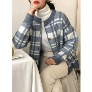 Round-neck Plaid Cardigan