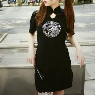 Ancient China Dragon Embroidered Sheath Dress