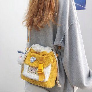 Pvc Panel Two-tone Fleece Bucket Crossbody Bag