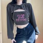 Set: Cropped Hoodie + Lettering Print Camisole Top